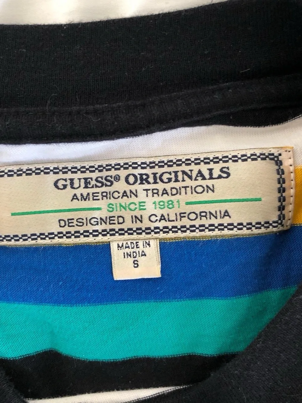 GUESS Striped Logo Tee - Blue/Green/Yellow - Picture 3 of 3